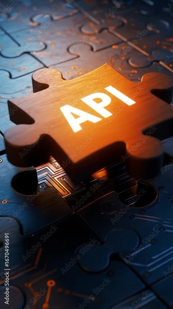 Poster api concept visualized with a puzzle piece representing integrated software