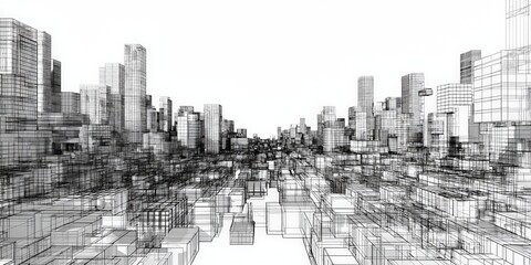 Architectural city sketch, wireframe