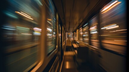 Fototapeta premium Abstract urban transit concept with blurred motion streaks and warm ambient lighting, dynamic perspective modern transportation theme