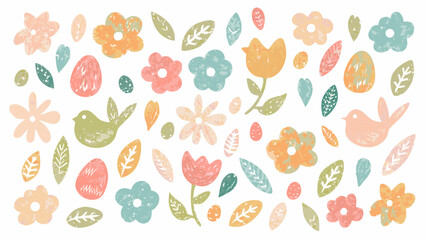 Charming easter pattern with flowers birds and eggs