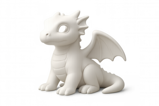 3d rendering of a cute white baby dragon sitting, isolated on transparent background with clipping path