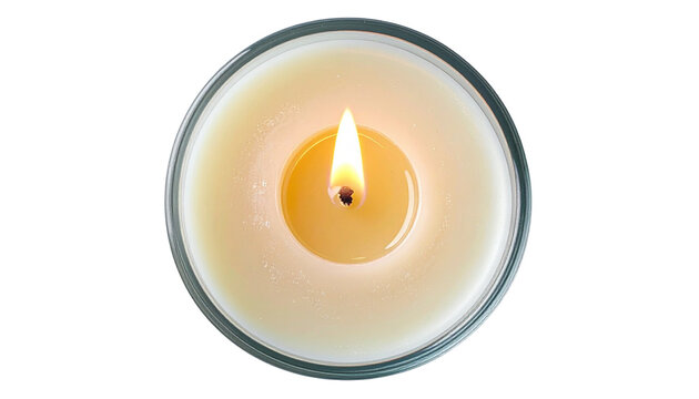 Pillar candles with flames illuminated, isolated on white background
