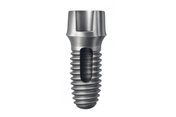 Dental implant showing screw and abutment on transparent background