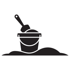 Spatula and bucket with sand solid icon, kid toys concept, Toys for sandbox sign. Vector black silhouette. with white background © Mofazzelh
