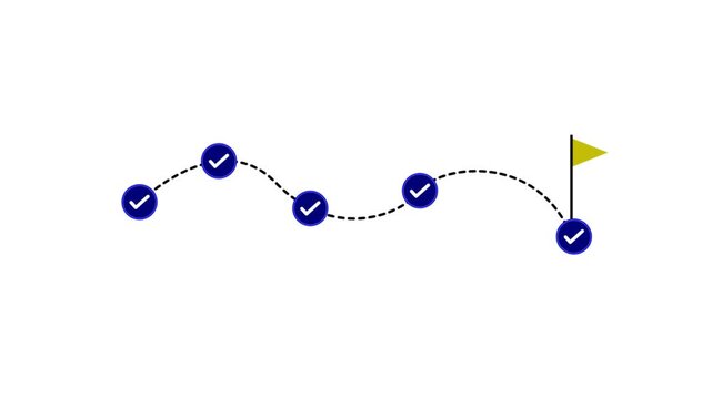 Road to Goal Animated Concept &ndash; 4K Stock Video with Checkmark, Pathway Line and Success Flag Symbolizing Achievement, Strategy, Motivation.