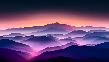 Obraz premium Purple Pink Sunset Over Layered Mountains