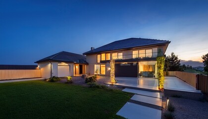 smart home technology illuminated at dusk
