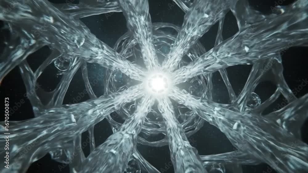 Poster futuristic abstract crystal ice network tunnel with bright light. digital technology and science bac