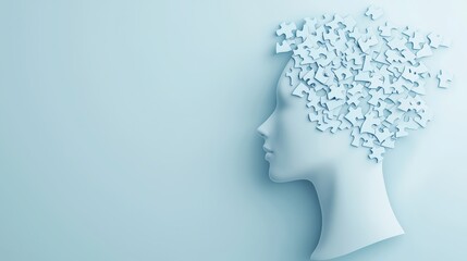 Psychology Puzzle pieces forming a human head, symbolizing mental health and emotional complexity.