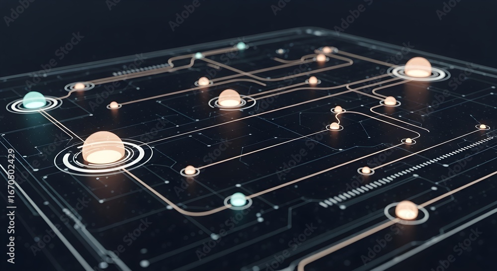 Poster digital circuit board glowing connections abstract technology network