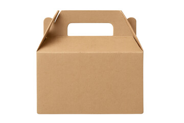Closed Light Brown Cardboard Box with Handle on Transparent Background