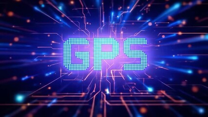 Illuminated gps text overlay in futuristic digital technology circuitry theme - Powered by Adobe