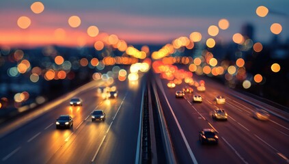 City highway at twilight, blurred motion