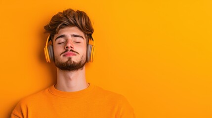 Fototapeta premium Enjoyment Person listening to music with closed eyes and a relaxed smile, lost in the melody.