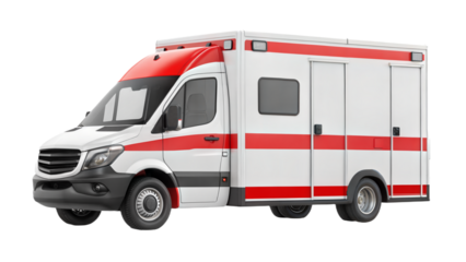 Modern White and Red Ambulance Van on Black Background