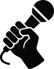 Hand Holding Microphone: Bold Black and White Icon, Powerful Voice, Protest, Speech, Announcement, Performance, Music,  Karaoke,  Public Speaking Graphic.