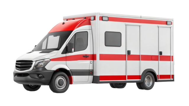 Modern White and Red Ambulance Van on Black Background