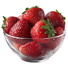 Fresh Strawberries in Glass Bowl, isolated on transparent background