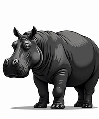 Fototapeta premium Hippopotamus Portrait: A majestic hippopotamus stands in a simple setting, captured in detailed monochrome, perfect for illustration.