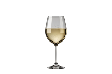 glass of white wine, showcasing clarity and color on a white void, providing a sophisticated and stylish appearance.
