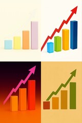 Four Visual comparison of pastel minimalism versus glass prism with a rising arrow graph symbolizing growth