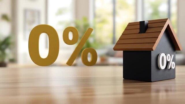 Zero percent interest rate on a miniature home housing mortgage concept