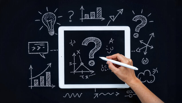 Hand drawing question mark on digital business board