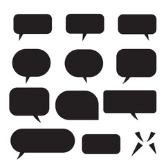 Collection of black speech bubbles and shapes