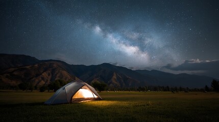 Camping Under the Stars: A serene camping scene unfolds beneath a breathtaking starry sky.