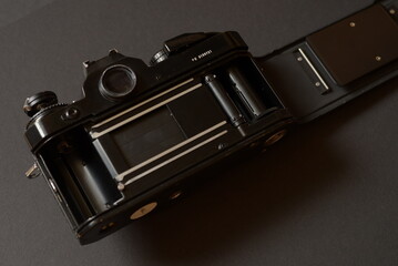 Open Back of Vintage Film Camera Showing Film Compartment