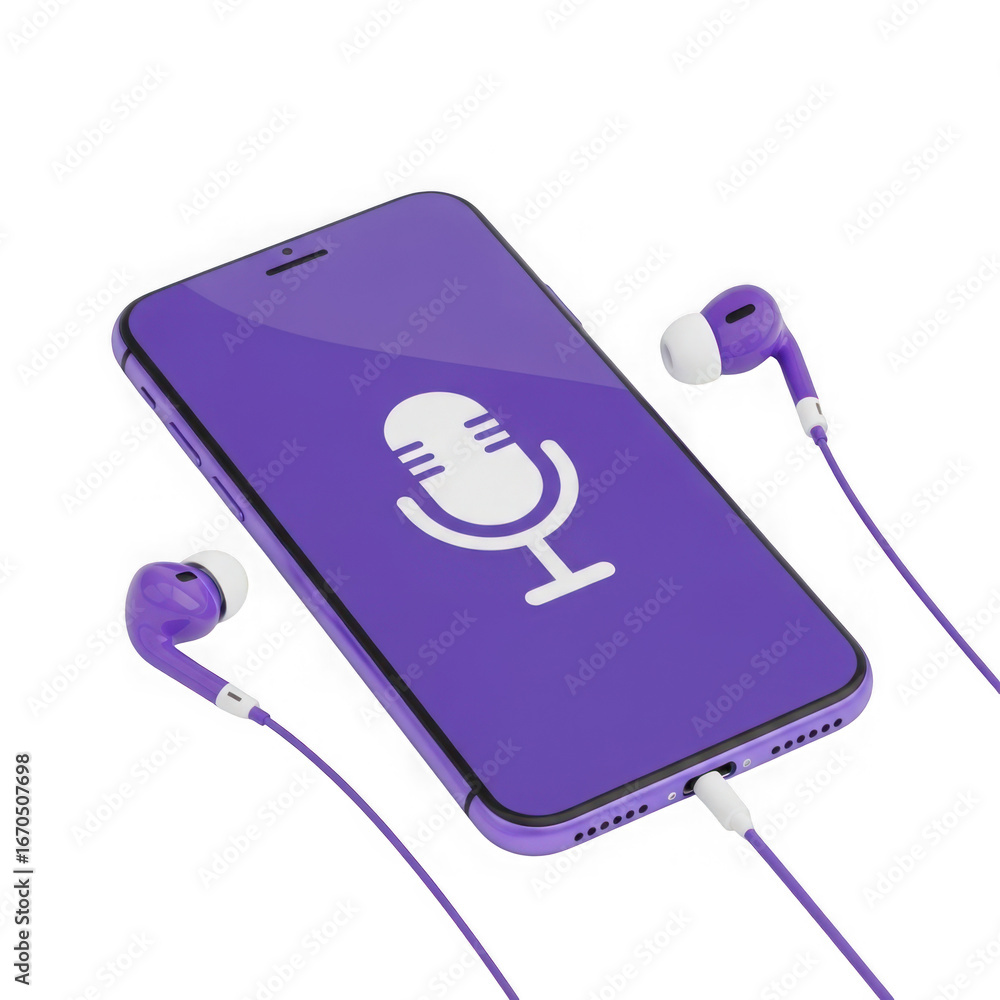 Poster mobile audio recording device isolated on transparent background