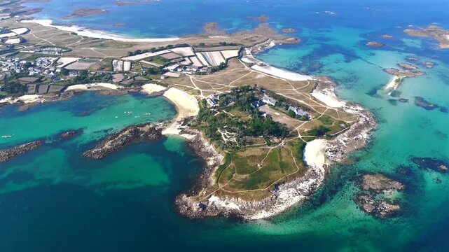 Aerial view of The Isle of Batz in Brittany France beside the beautiful village of Roscoff