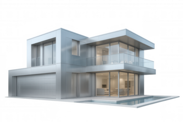 Modern house featuring a swimming pool, showcasing contemporary architecture and luxurious living, isolated on a transparent background