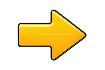 Glossy Yellow Arrow Pointing Right on Transparent Background