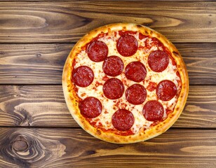 Pizza on a wooden table