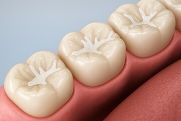 3D illustration of dental sealants applied on molar teeth, preventive dentistry treatment for cavity protection and enamel care
