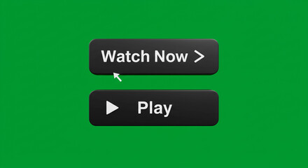 Dynamic digital interface with Watch Now and Play buttons on a vibrant green background