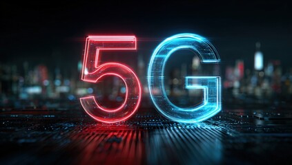 Futuristic 5G network over cityscape