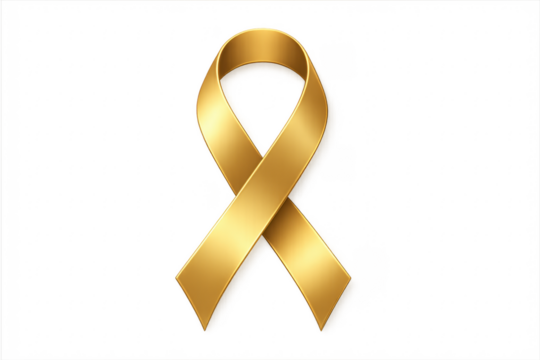 Gold ribbon on transparent background representing childhood cancer awareness