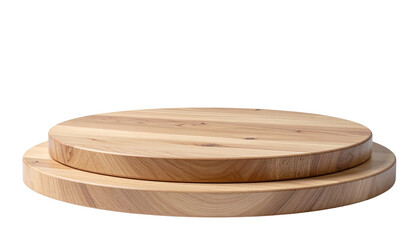 Light wooden podium with round platform on white background