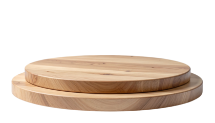 Light wooden podium with round platform on white background