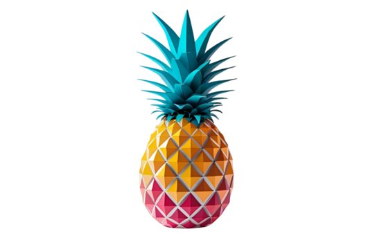 polygonal tropical pineapple with blue leaves and colorful segments, no background - Powered by Adobe