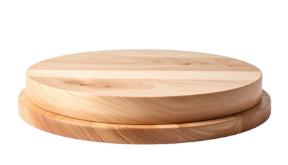 Light wooden podium with round platform on white background