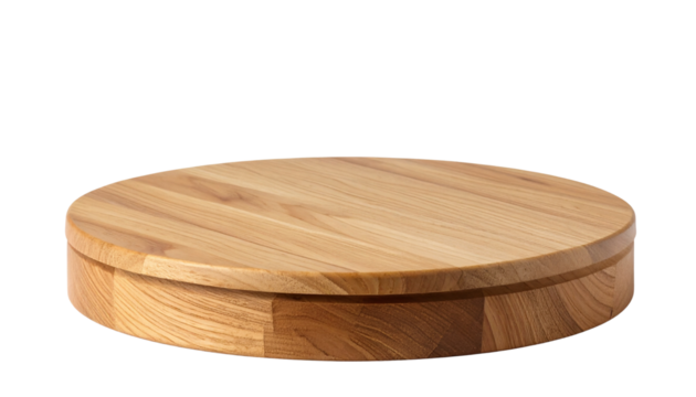 Light wooden podium with round platform on white background