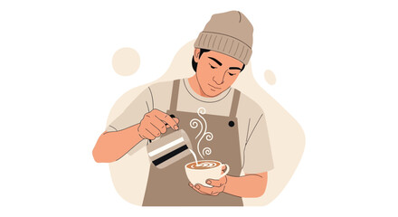 Expert Barista Creatively Preparing Coffee With Precision And Delicate Milk Artistry