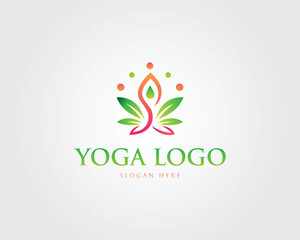 Beautiful yoga logo with natural green and orange elements vector template