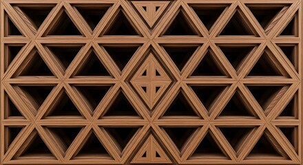 Intricate Wooden Lattice Structure with Repeating Triangular and Diamond Motifs creates depth and complexity