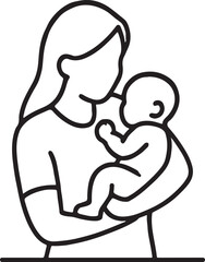 Line art drawing of a mother holding her baby vector Illustration.