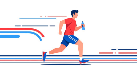 Man Running With Water Bottle In Sportswear Fitness And Healthy Lifestyle