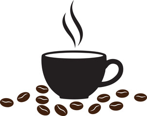 Hot Coffee Cup With Steam And Coffee Beans On Transparent Background drink